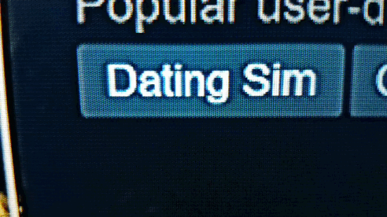 Animated gif showing the tags of a steam games. The tags are Dating Sim, Casual, Cute and Relaxing. The camera than pans up and shows the game being Dark Souls Remastered