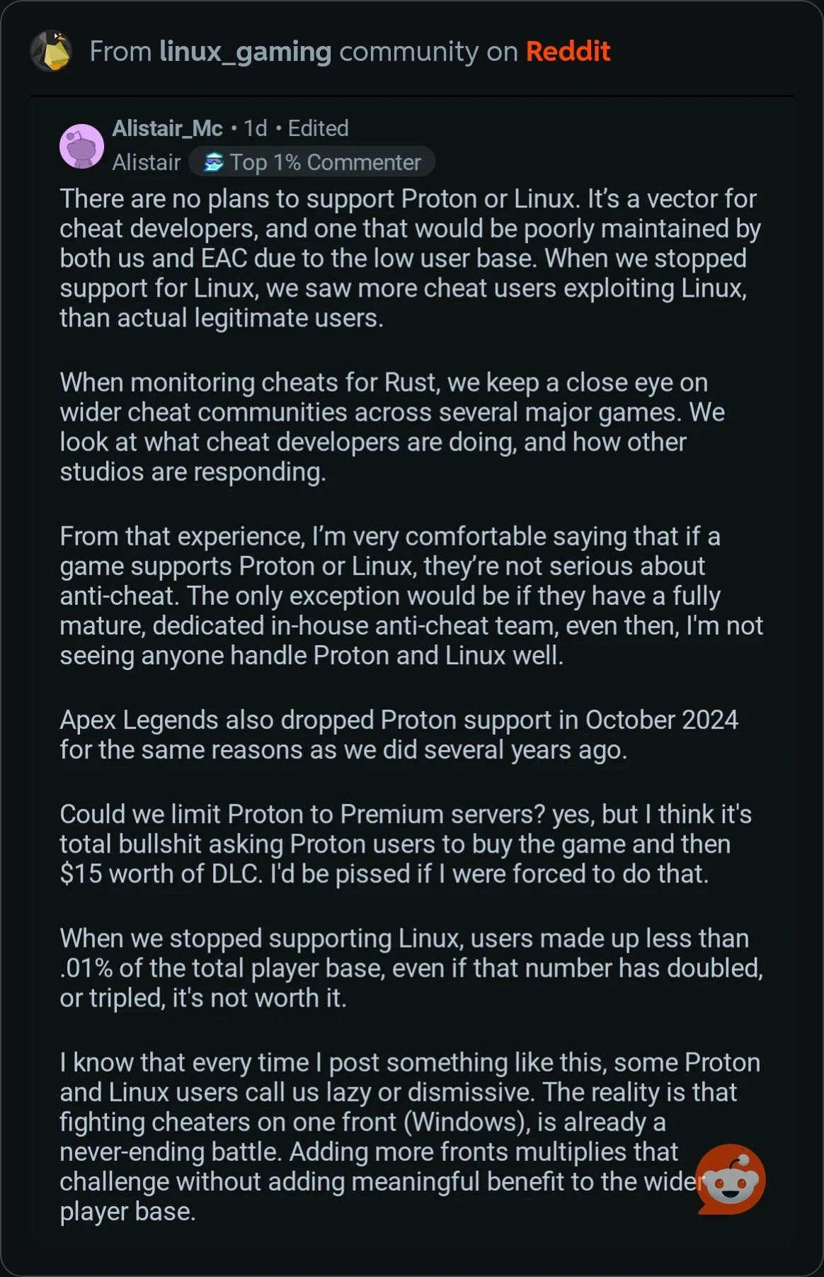 developer of game 'Rust' talks about anticheat on linux